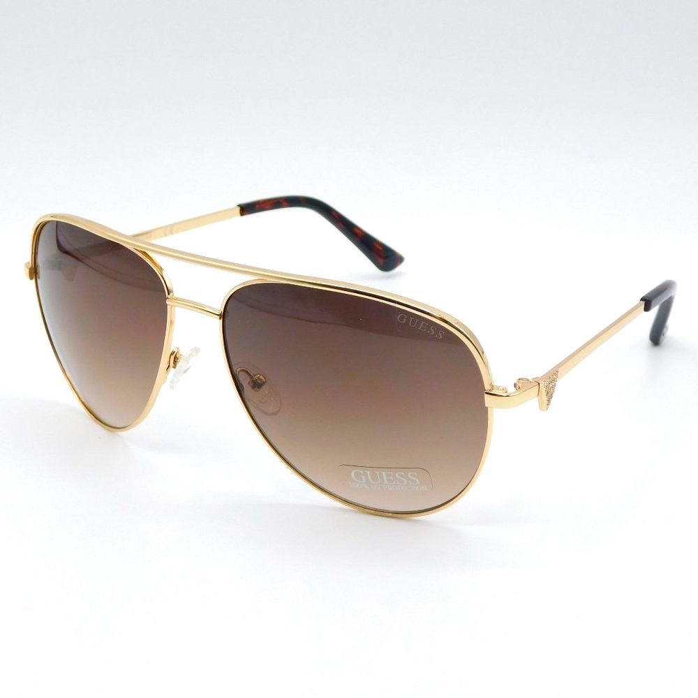 NEW GUESS GU6098 32F GOLD BROWN GRADIENT AVIATOR WOMEN'S SUNGLASSES 64-1…